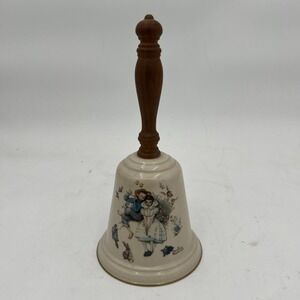 VTG 1975 GORHAM NORMAN ROCKWELL PORCELAIN BELL WOOD HANDLES, MINT! 9"